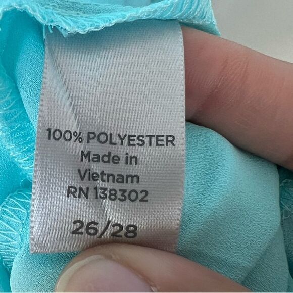 Avenue Light Blue 3/4 Sleeve Tie Neck Asymmetrical Chiffon Blouse 26/28 - Picture 12 of 13